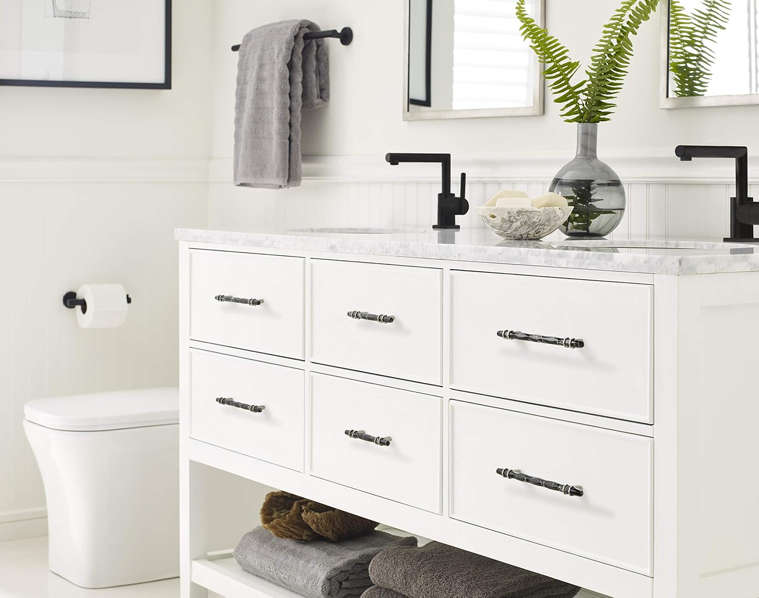 Amerock | Cabinet Pull | Marble Black/Satin Nickel | 3-3/4 inch (96 mm) Center-to-Center | Carrione | 1 Pack | Drawer Pull | Drawer Handle | Cabinet Hardware