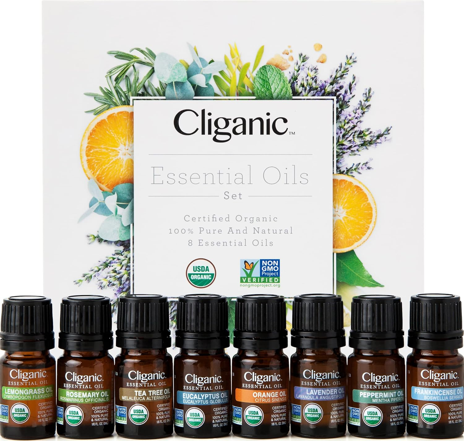 Cliganic Organic Aromatherapy Set - Top 8 Essential Oils - 8x0.17oz