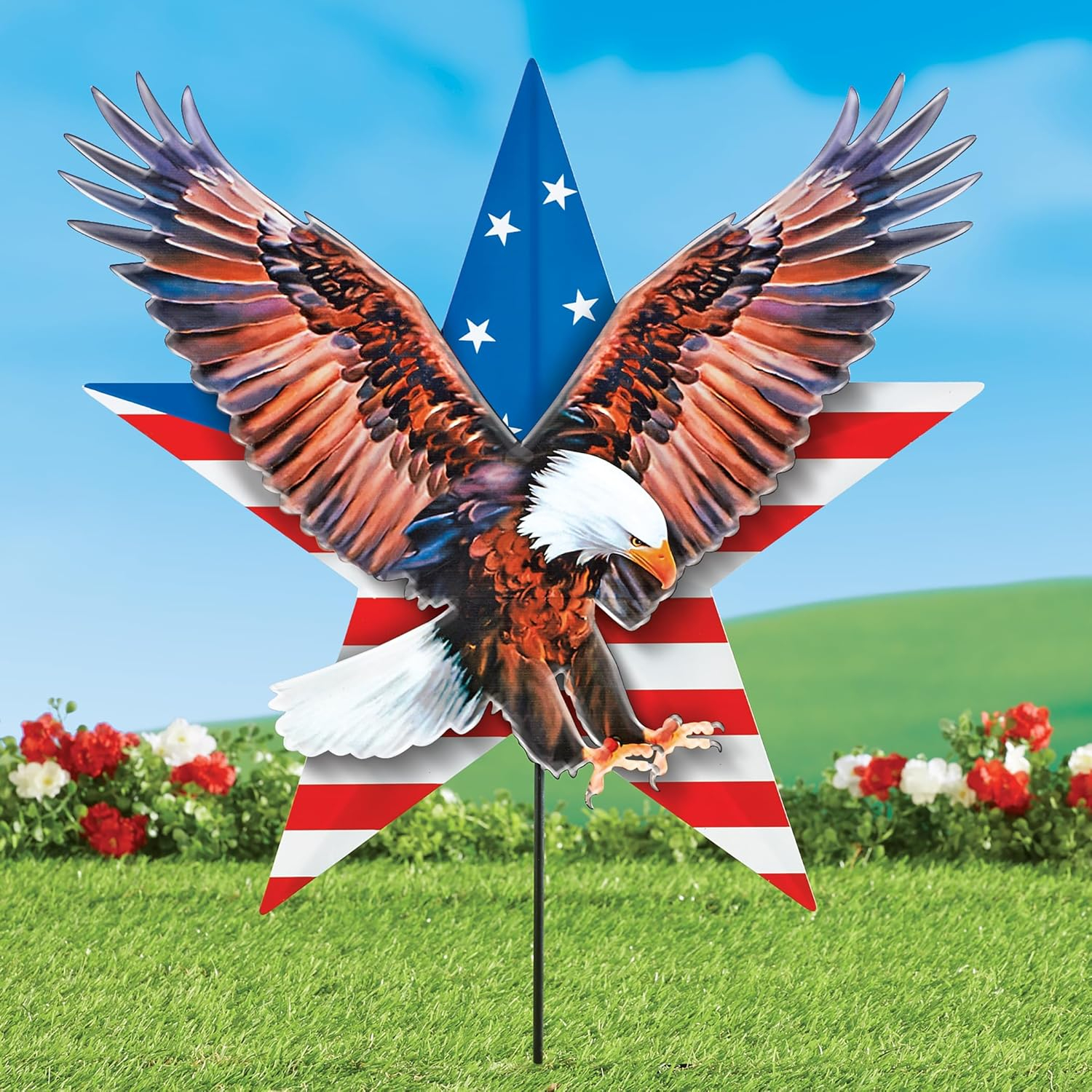 Collections Etc Patriotic Eagle Star Metal Outdoor Garden Stake