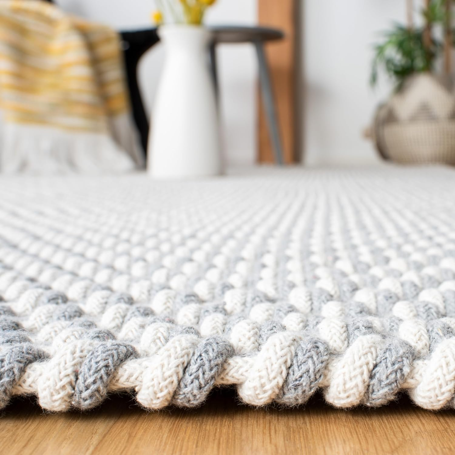 Handmade Gray Cotton Basket Weave 9' x 12' Area Rug