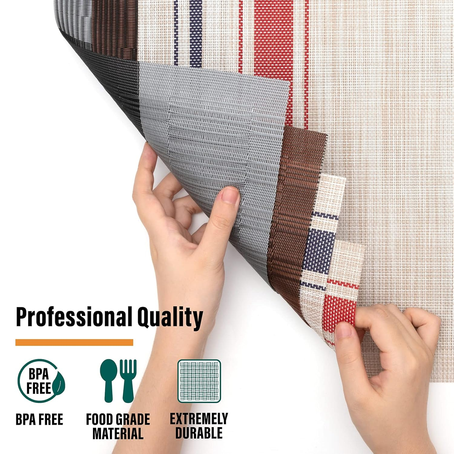 Placemats Set of 8 Woven Vinyl Insulation Indoor Place mats for Dining Table, Washable Durable PVC Table Mats (Beige)