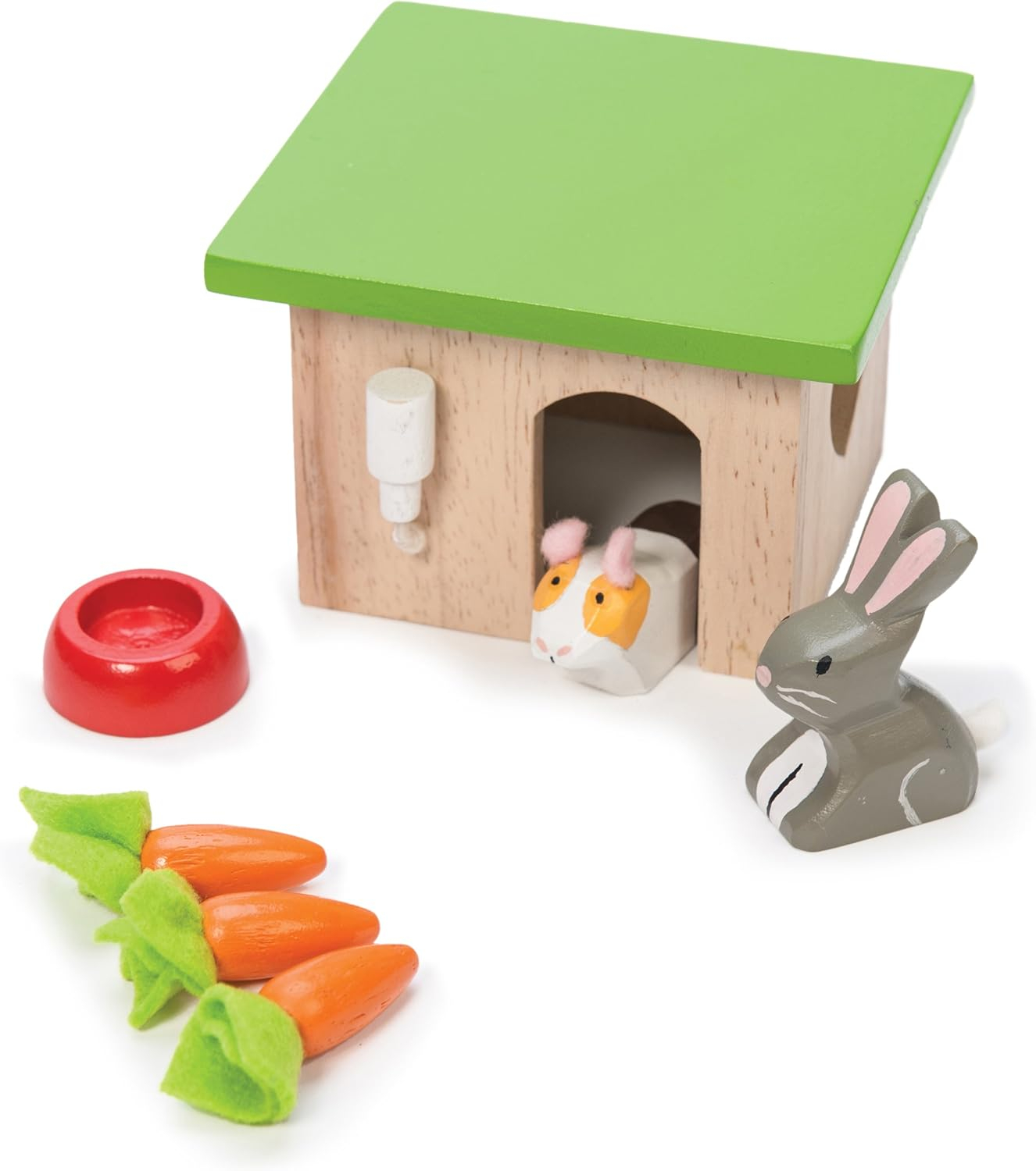 Wooden Bunny and Guinea Pig Play Set with Green Hutch