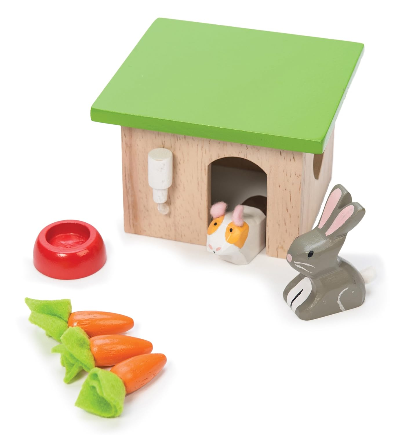 Wooden Bunny and Guinea Pig Play Set with Green Hutch