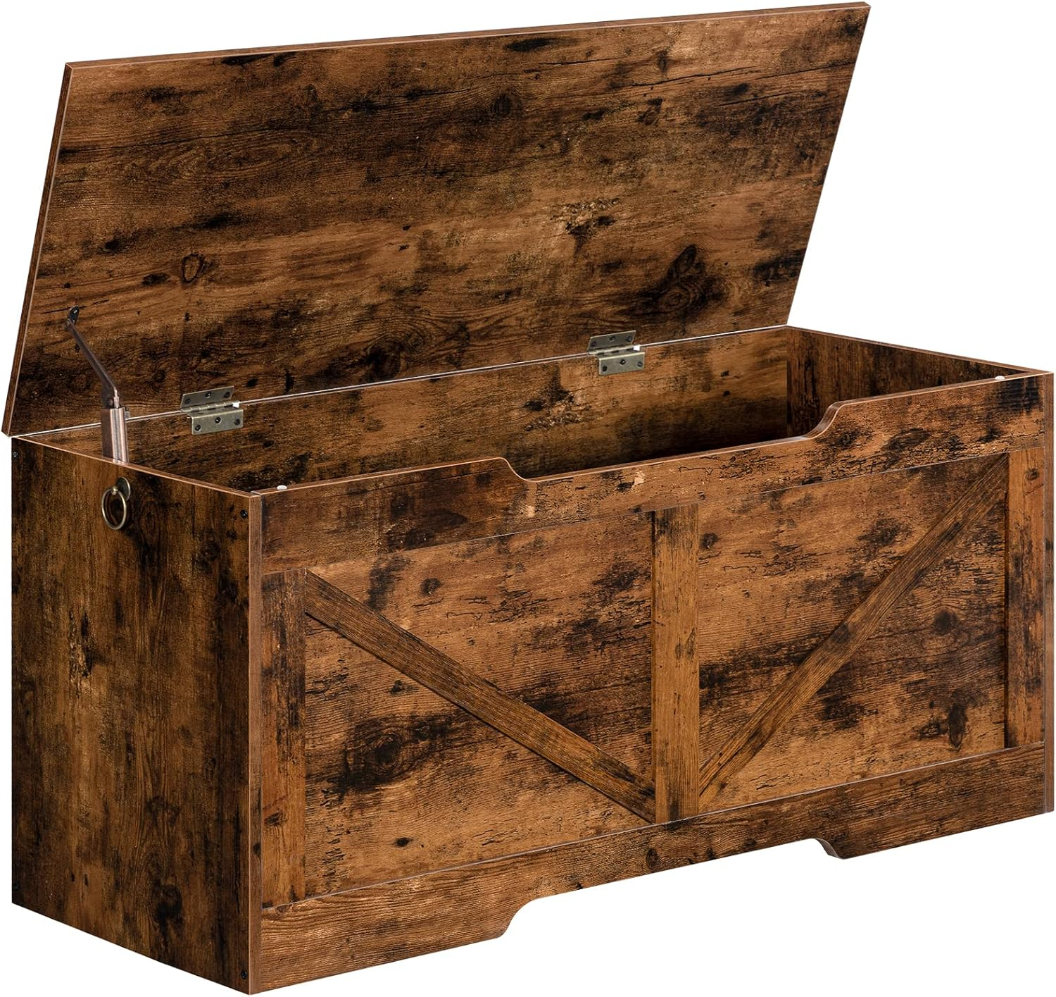 HOOBRO 39.4" Storage Chest Retro Toy Box Organizer with Safety Hinge Rustic Brown BF771CW01