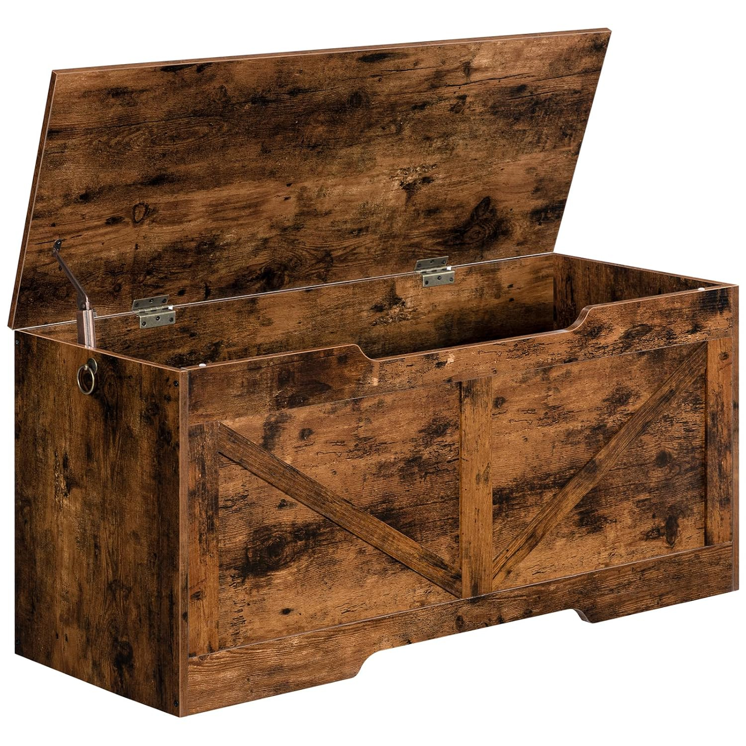 HOOBRO 39.4" Storage Chest Retro Toy Box Organizer with Safety Hinge Rustic Brown BF771CW01
