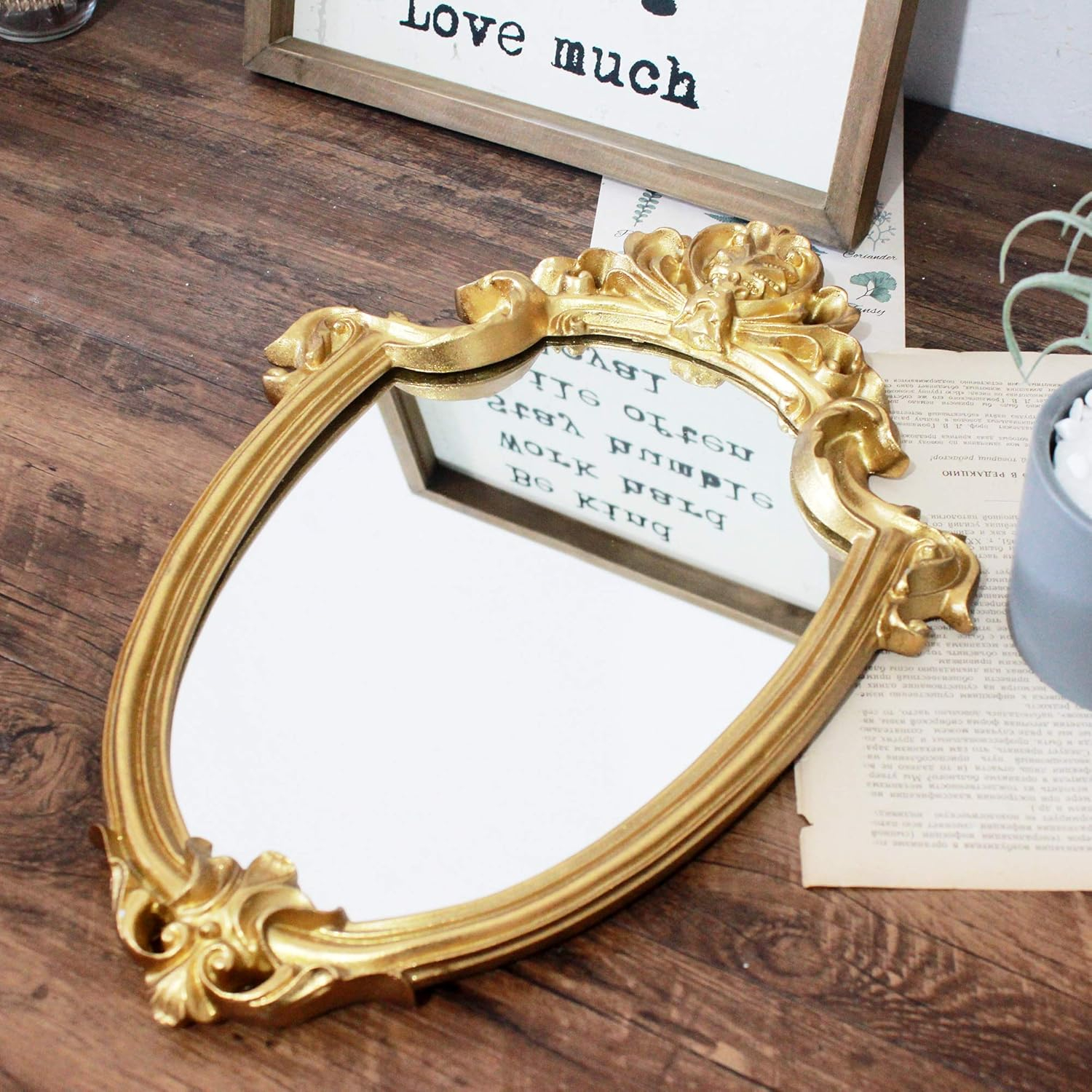 Vintage Gold Oval Resin Framed Wall Mirror 12.5x9 in