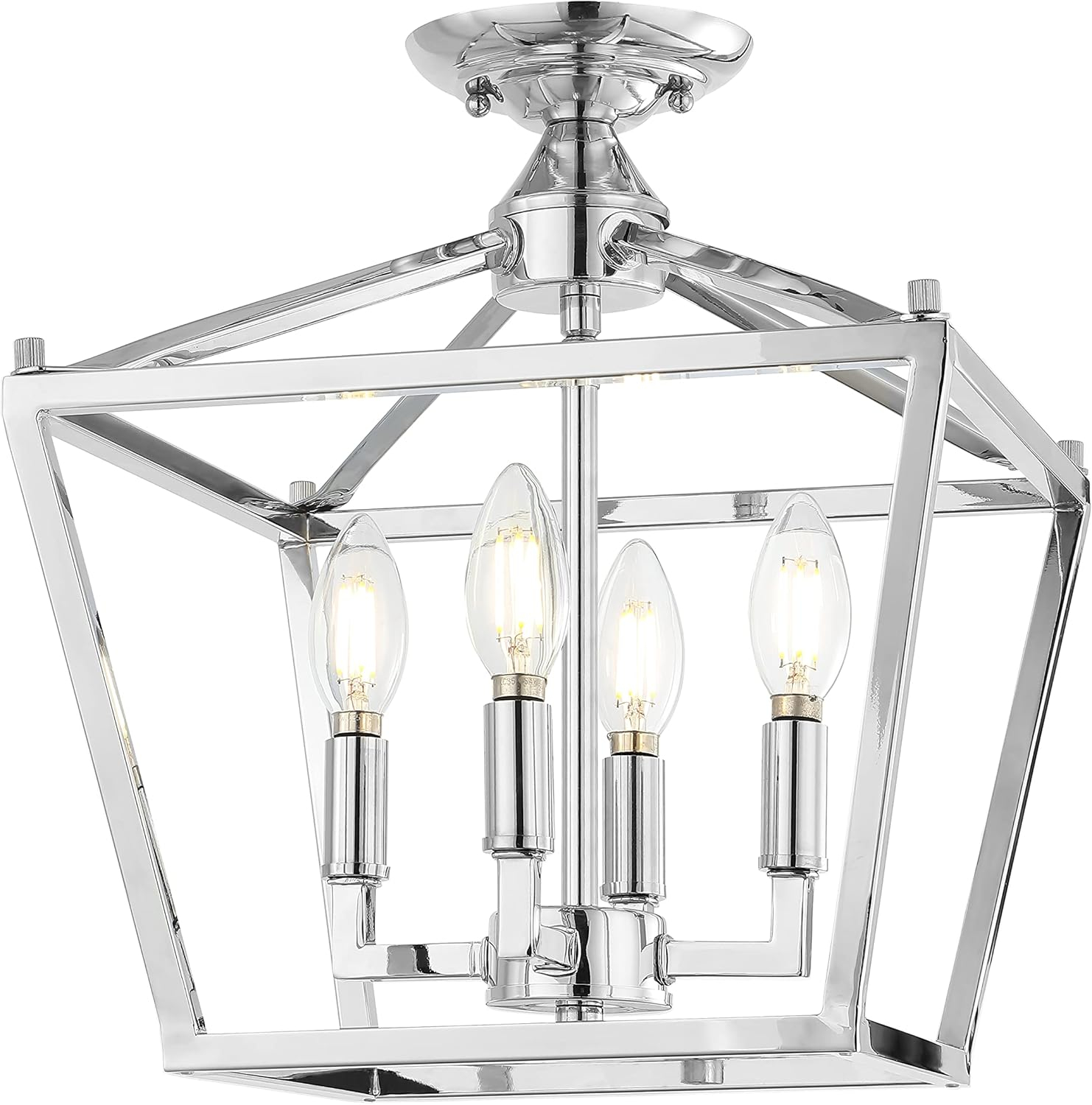 Plains Mini Lantern 12 in. 4-Light Chrome Iron Modern Farmhouse LED Flush Mount