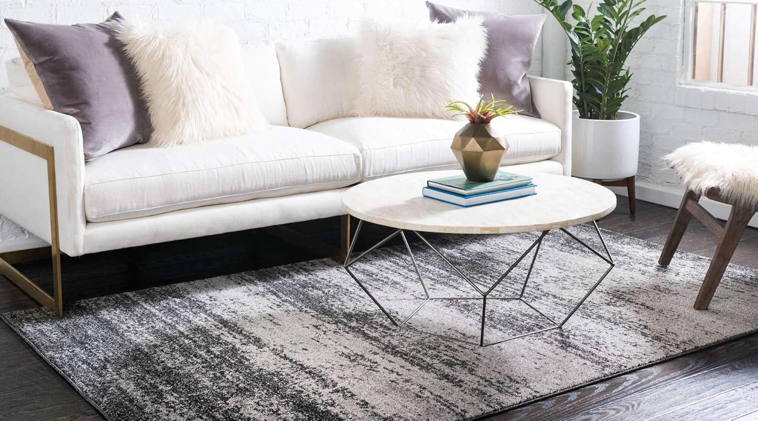 Unique Loom Del Mar Collection Area Rug - Lucille (7' 10" x 11' Rectangle Dark Gray/Ivory)