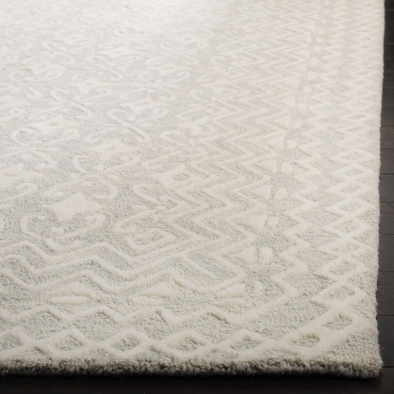 SAFAVIEH Blossom Azura Geometric Wool Area Rug, Grey/Ivory, 11' x 15'