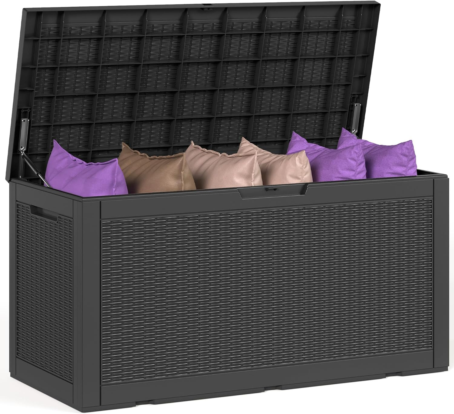 Sersper Deck Box 100 Gallon Black, Waterproof Lockable Steel Outdoor Storage Box for for Patio Furniture, Pool Toys, Garden Tools and Outdoor Cushions