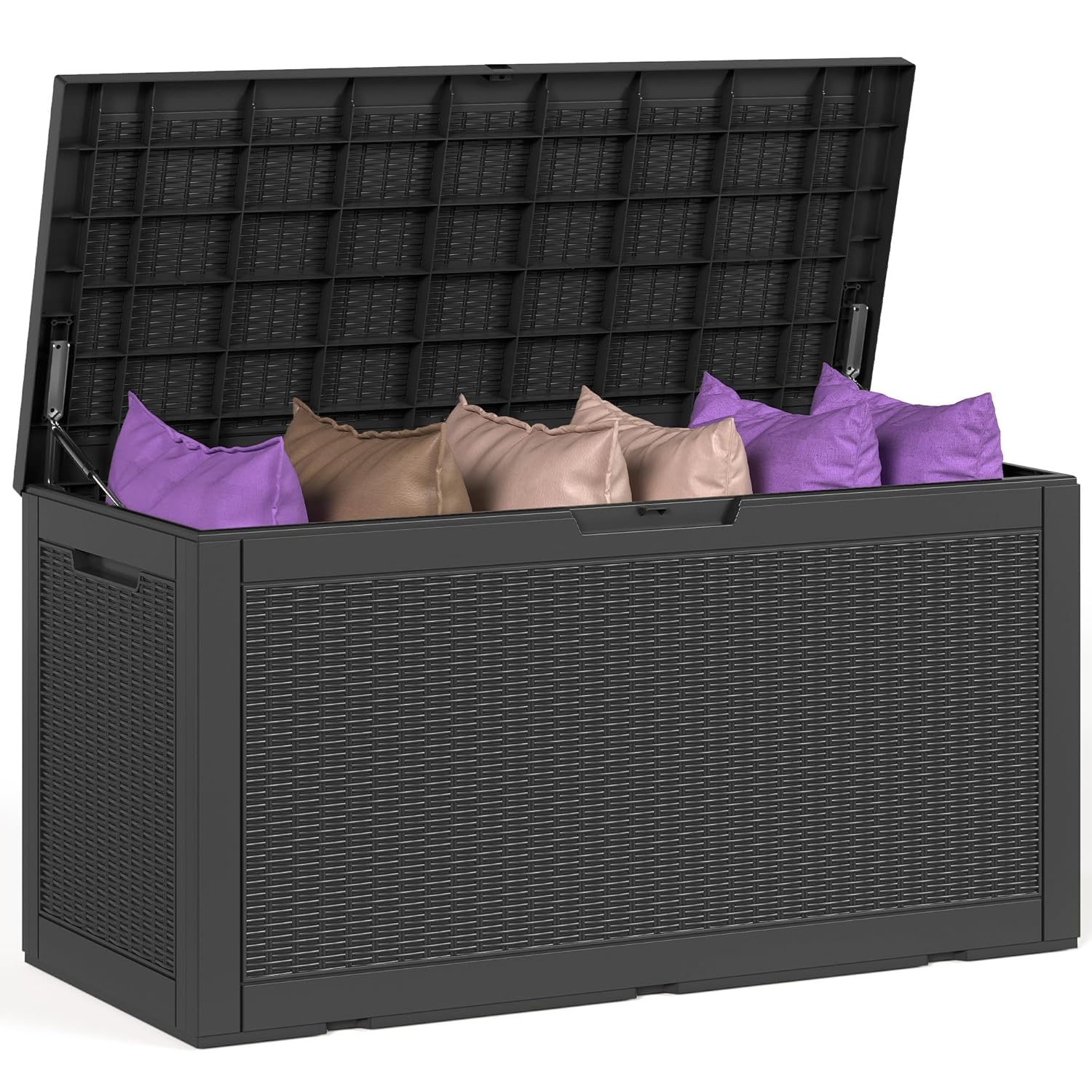 Sersper Deck Box 100 Gallon Black, Waterproof Lockable Steel Outdoor Storage Box for for Patio Furniture, Pool Toys, Garden Tools and Outdoor Cushions