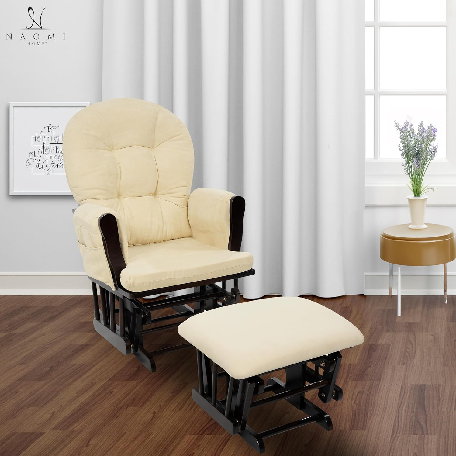 Brisbane Nursery Glider & Ottoman Sets, Glider Recliner Nursery Rocking Chair, Nursery Glider Rocker with Ottoman, Reclining Gliders & Chairs for Breastfeeding, Reading, Napping - Espresso/Cream