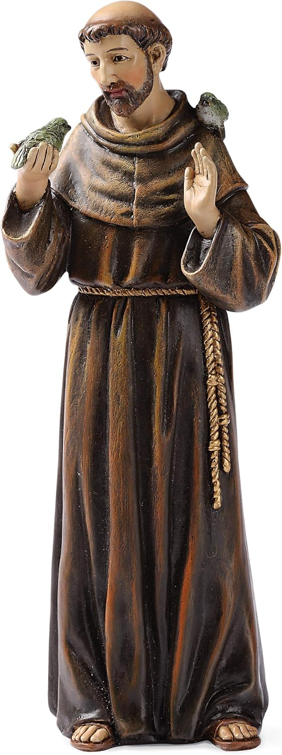 Hand-Painted Resin St. Francis Statue with Birds, 6.25"