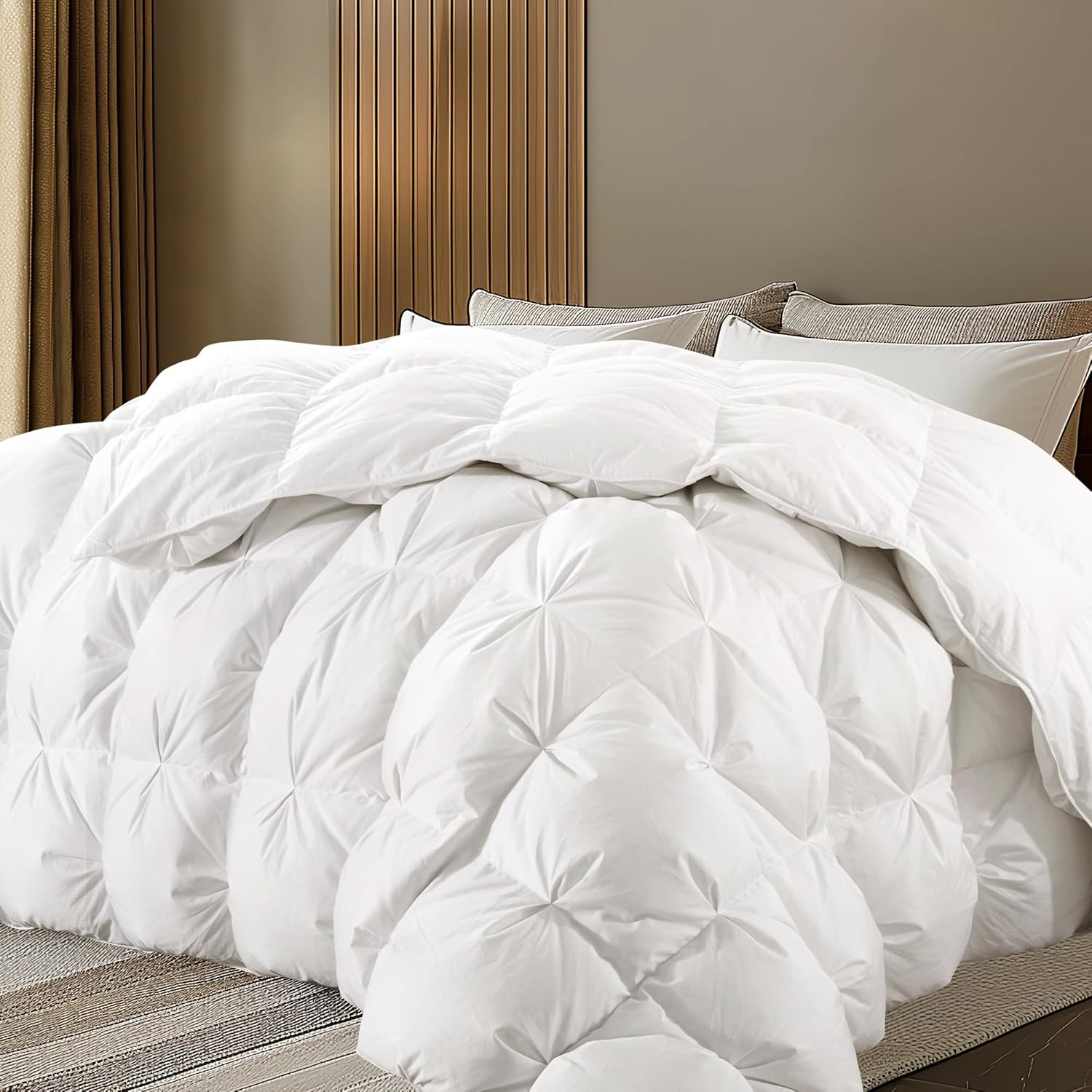 Luxurious White Cotton Full Size Pinch Pleat Comforter
