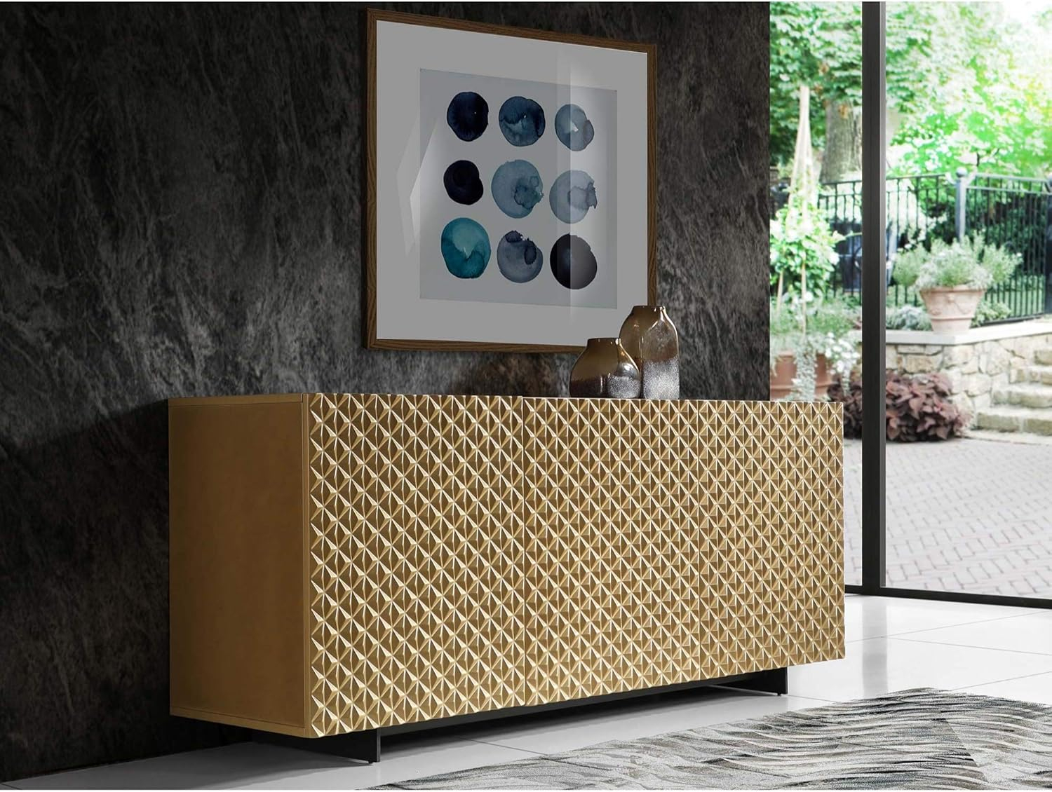 Whiteline Modern Living Harper Buffet , high gloss gold, Design on doors