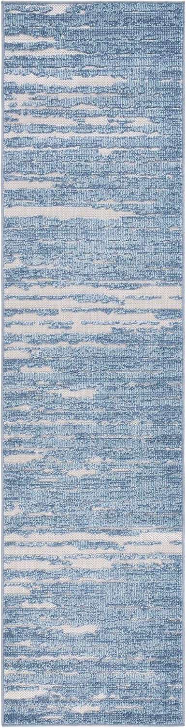 Washable Reversible Blue and Beige Geometric 9' x 12' Area Rug