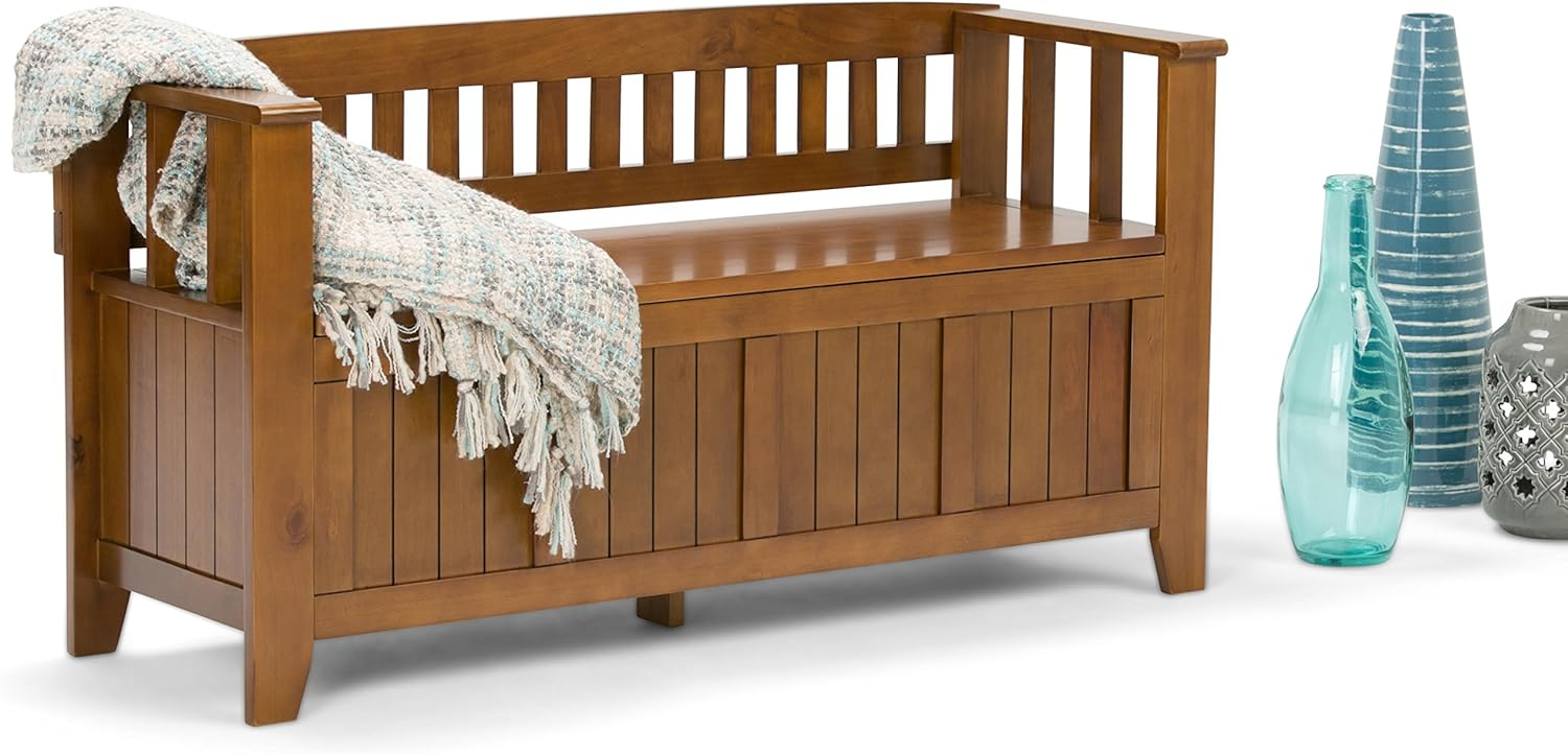 Acadian Light Avalon Brown Solid Wood Transitional Storage Bench
