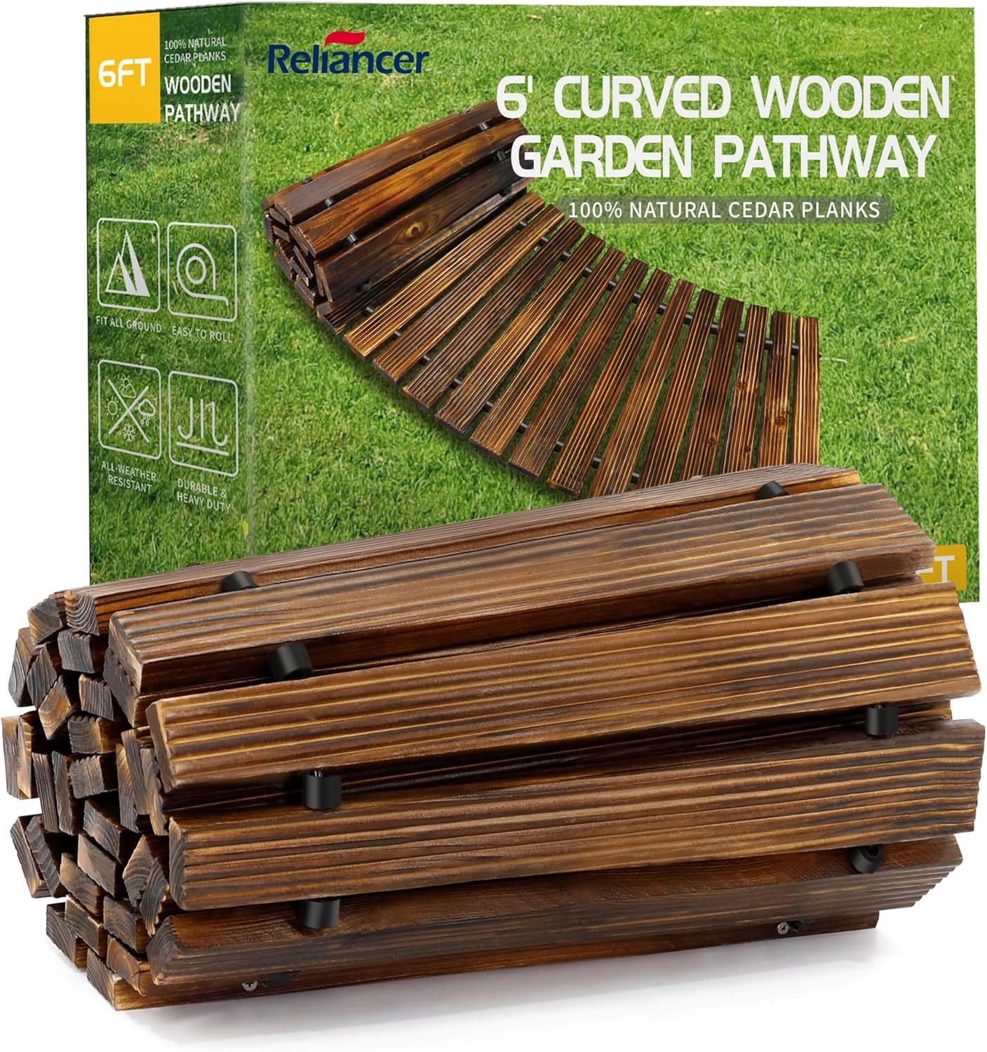 RELIANCER 6' Wooden Garden Pathway,Outdoor Roll Out Cedar Curved Walkway,Patio Path Decorative Garden Boardwalk Walkways,Weather-Resistant Roll Up Beach Wood Road Floor,Wedding Party Pathways