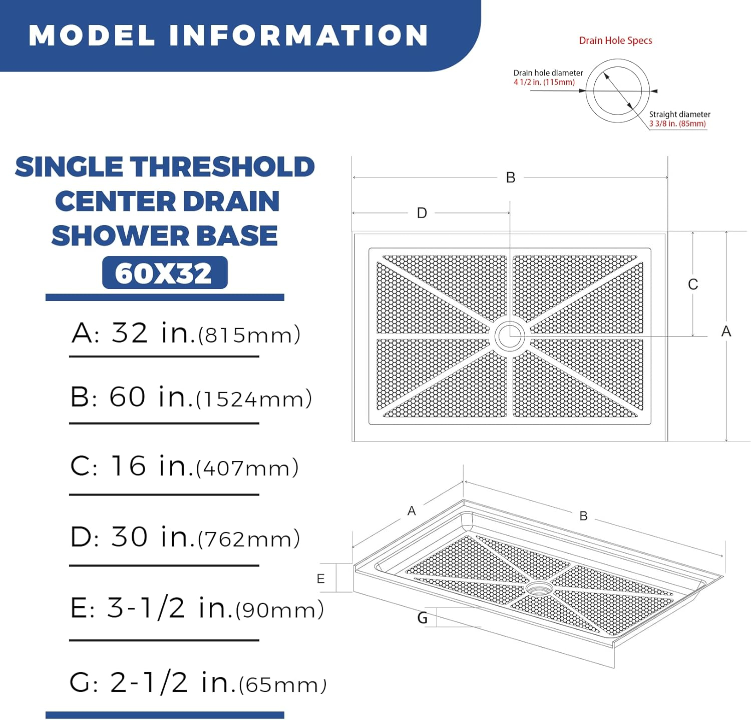 Miseno Mnosb6032c 60" X 32" Rectangular Shower Base - White