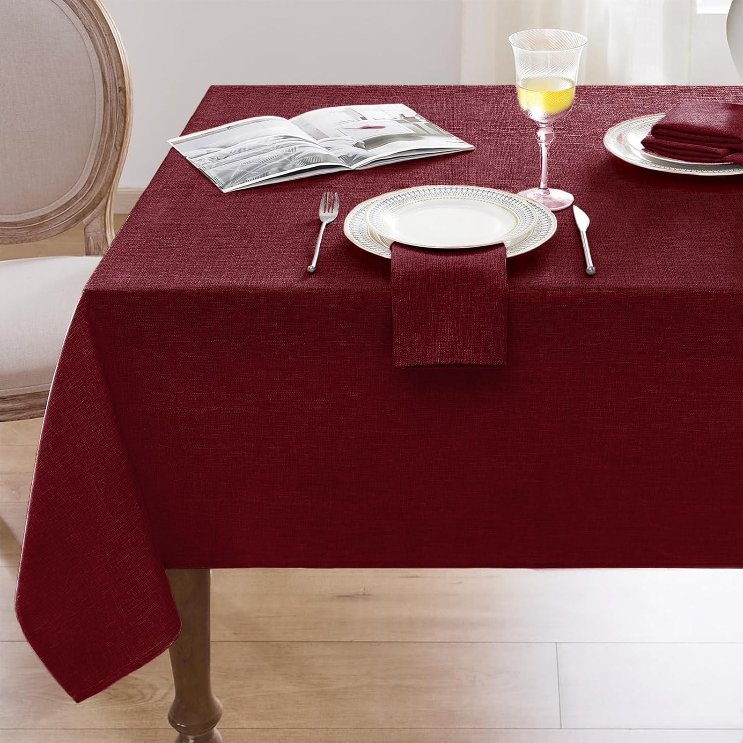 Softalker Linen Textured Rectangle Tablecloth,Waterproof Wipeable Farmhouse Burlap Table Cloth, Stain Resistant Wrinkle Free Table Covers for Kitchen Dining Holiday Party (60 x 84, Red)