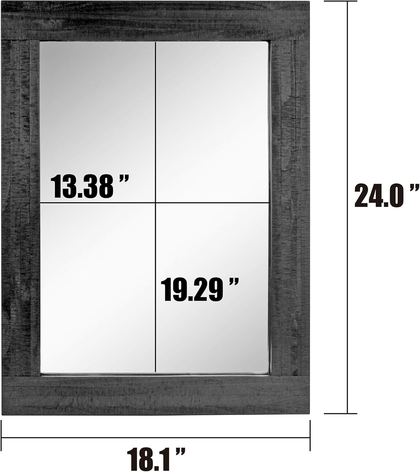 Stonebriar 24" x 18" Rectangle Black Wood Frame Wall Mirror with Attached Hanging Brackets, Decorative Country Rustic Decor for The Living Room, Bedroom, Bathroom, Hallway, and Entryway