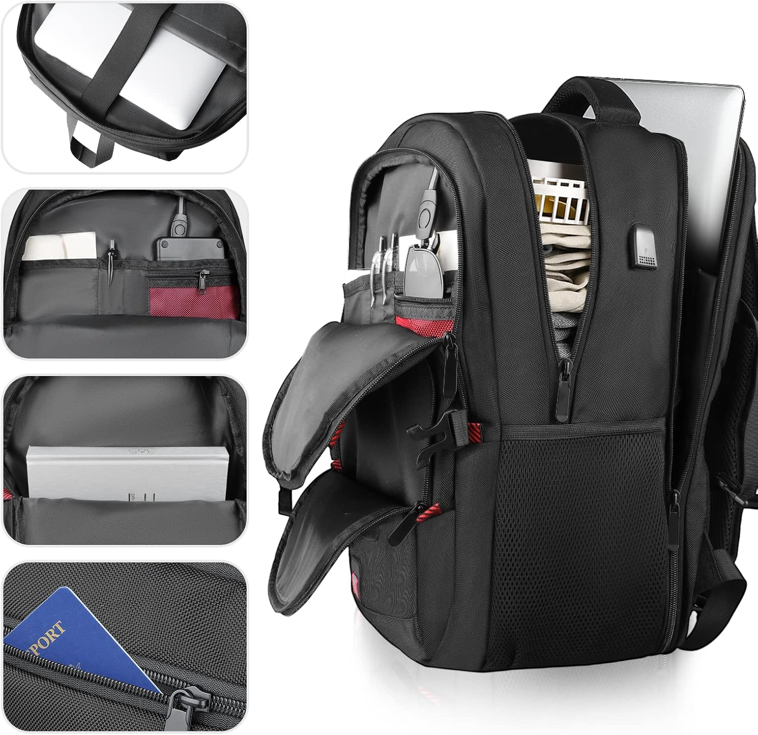 50L Travel Backpack, 17 inch Laptop Backpack for Men, Extra Large Sturdy TSA Friendly with USB Port College School Rucksack Bag Gifts for Him Men Women, Black