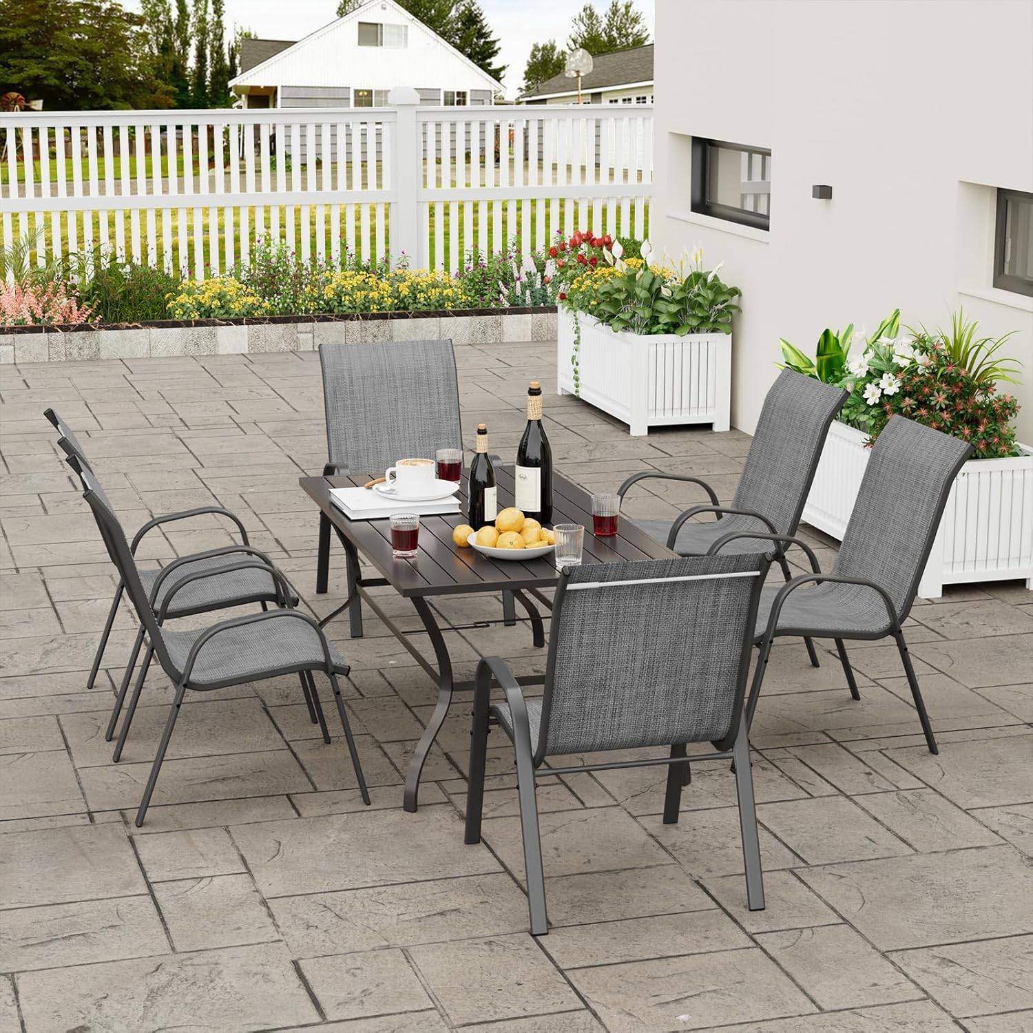 Vitarpatio Outdoor Patio Dining Chairs Set of 6, Stackable Patio Chair Metal Textilene Armchairs