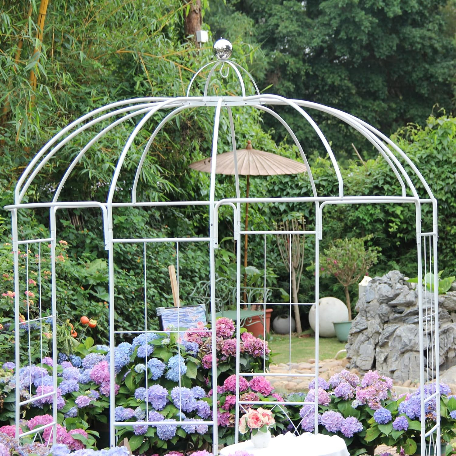 SCENDOR 107' H x82' W White Garden Iron Arch Arbor Gazebo, Ideal for Climbing Plants Outdoor, Wedding Arches Ceremony, 32LB