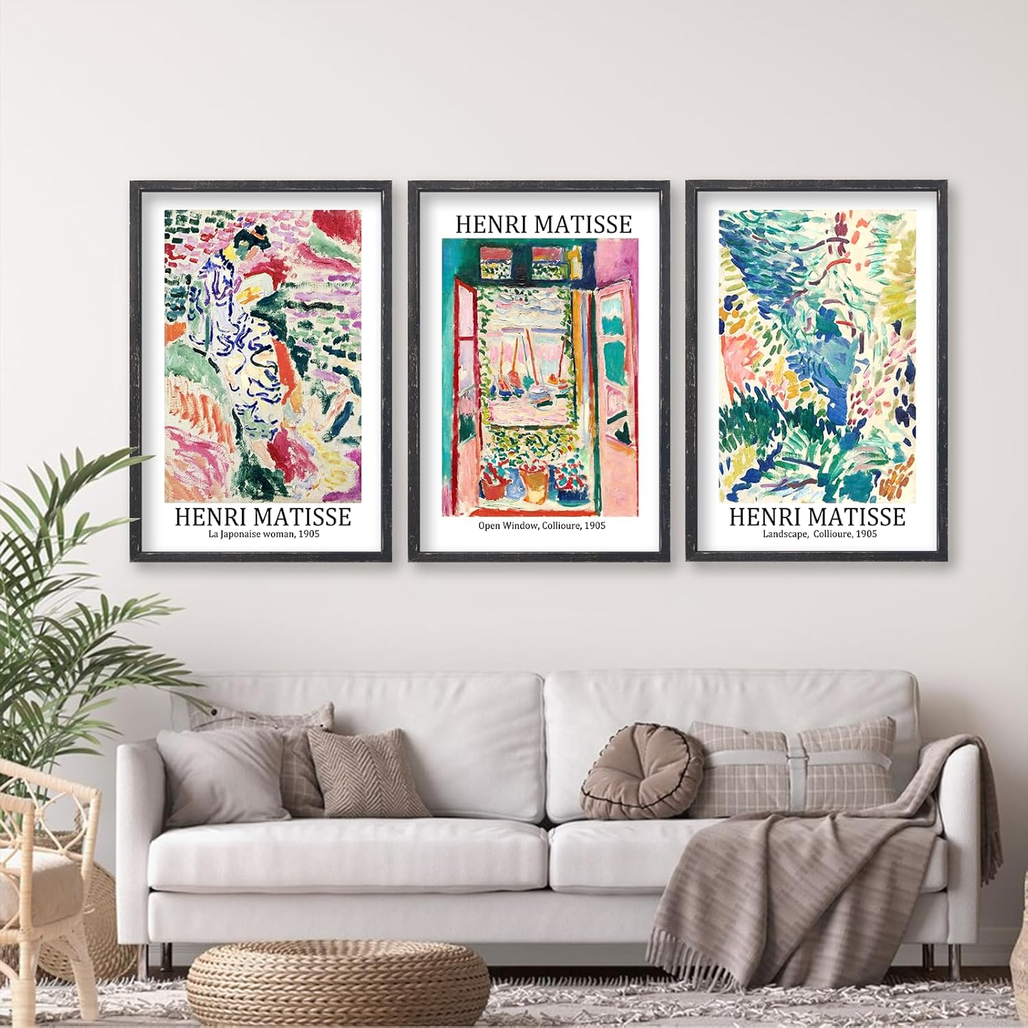 Vault W Artwork Set Of 3 16X11 Inch Large Rustic Farmhouse Aesthetic Wood Framed Matisse Sign Modern Home Bedroom Living Room Office Abstract Landscape Print Wall Hang (Wood) (Set of 3)