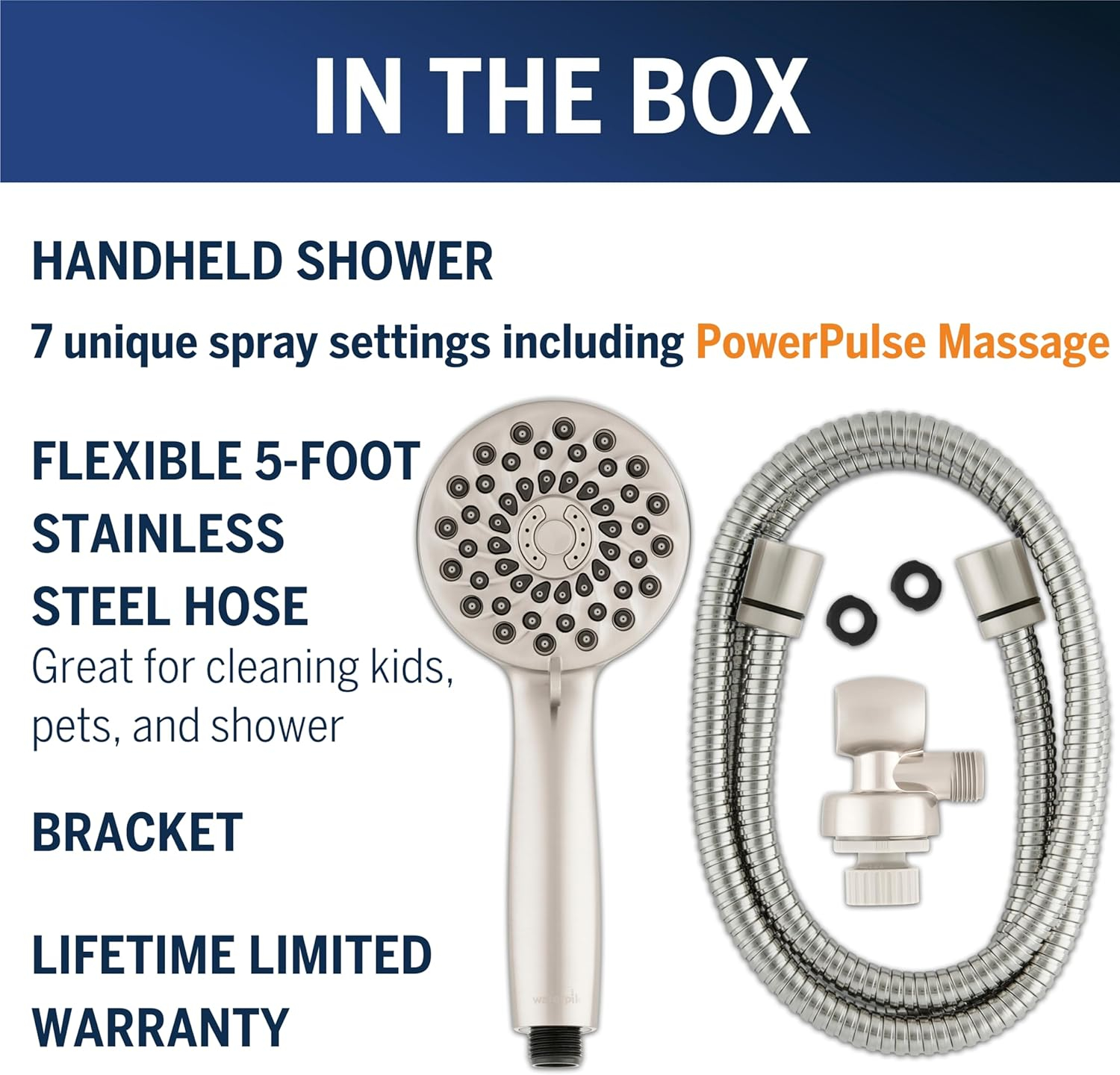High Pressure Hand Held Shower Head With Hose, PowerPulse Massage 7-Mode, Brushed Nickel XPB-769ME