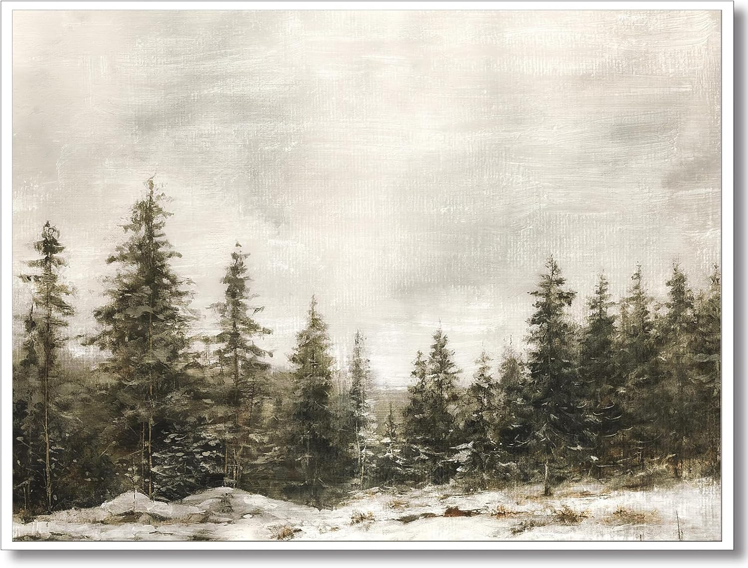 Venphude Winter Pine Forest Landscape Canvas Wall Art, Rustic Christmas Snowy Pine Tree Poster Print, Watercolor Nature Wilderness Wall Decor Artwork for Living Room 16x24in Unframed