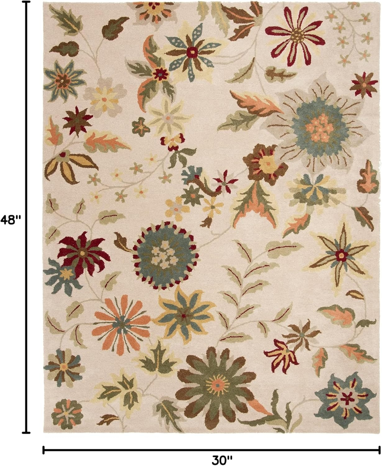 SAFAVIEH Soho Peronel Floral Wool Area Rug, Ivory/Sage, 2'6" x 4'