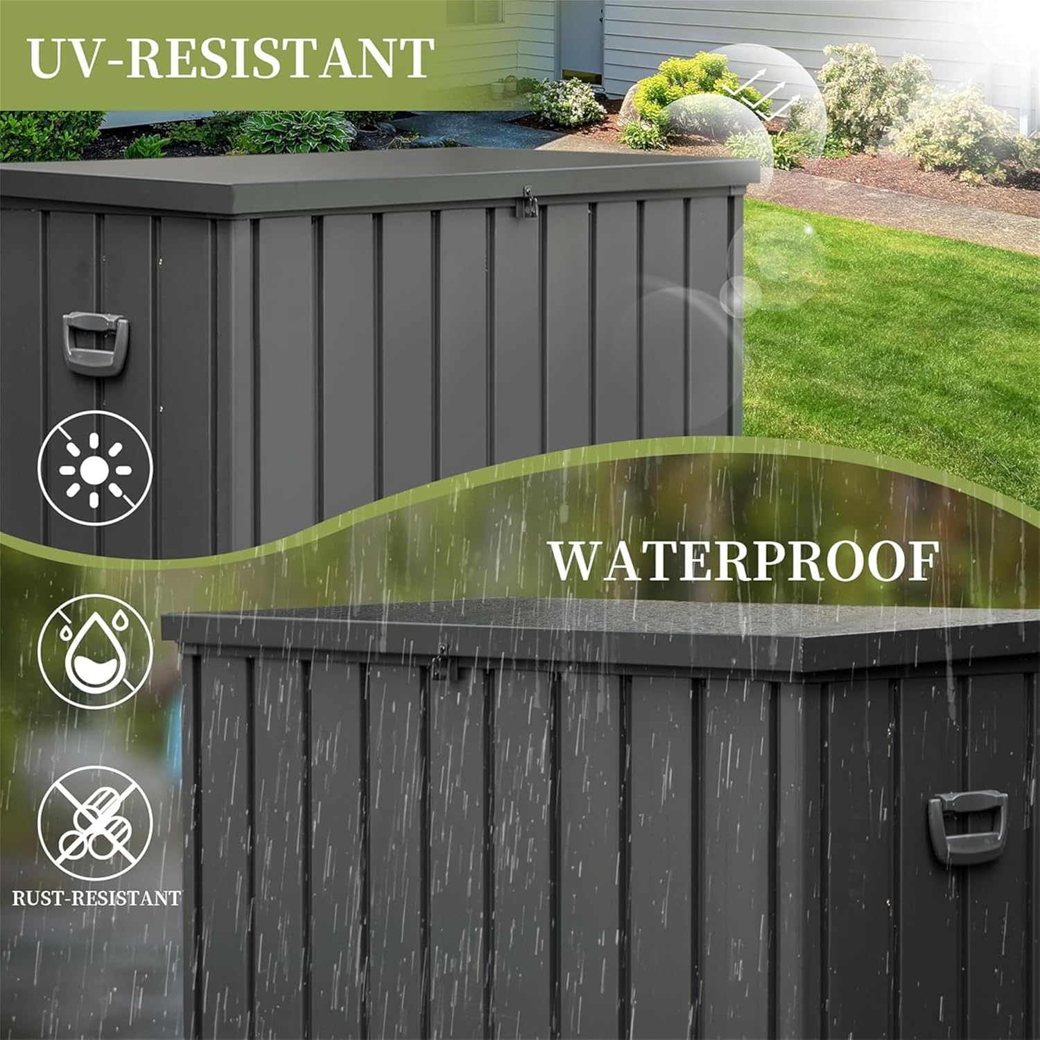 200 Gallon Outdoor Storage Deck Box Waterproof, Lockable UV Resistant Container Large Patio Storage Bin for Patio Outside Furniture Cushions, Pillows, Garden Tools（Dark Gray）