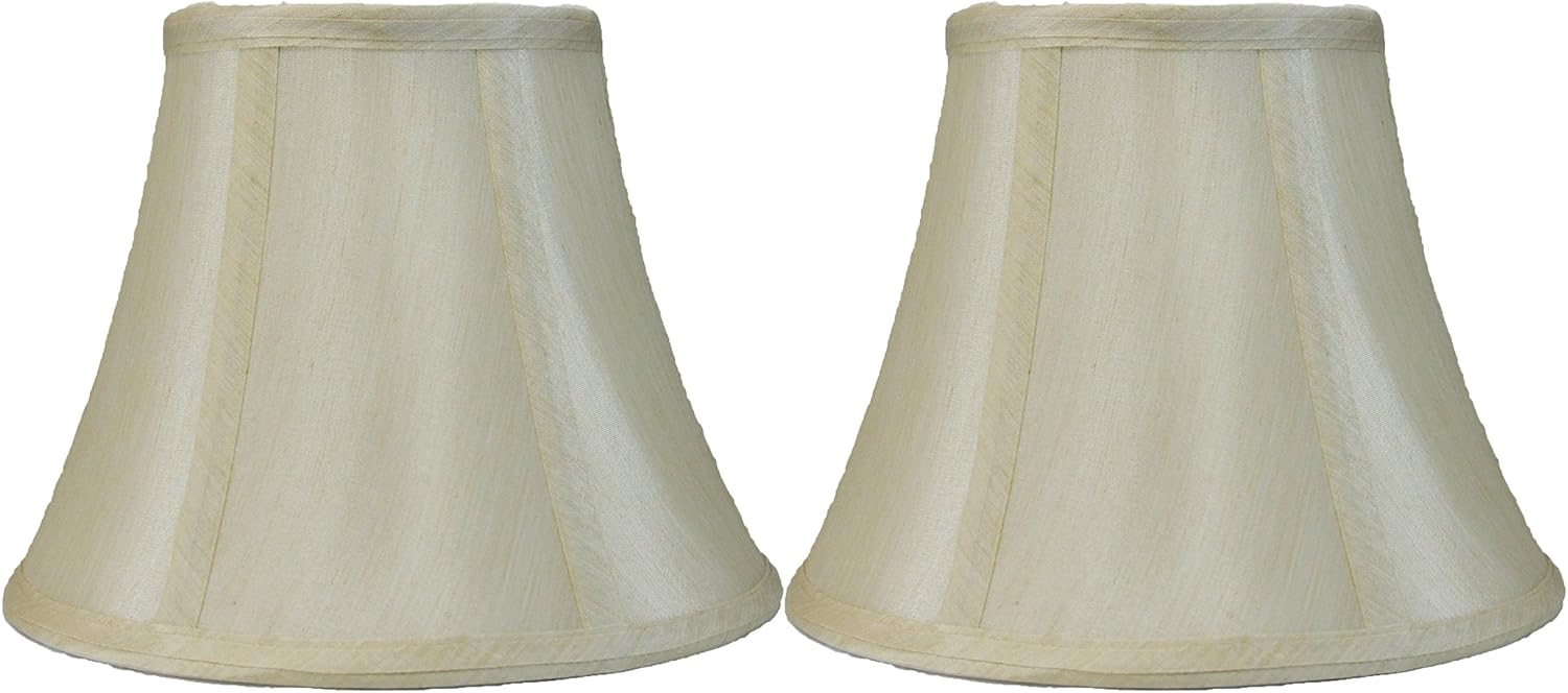Faux Silk Bell Lamp Shade, 5 inch Top, 9 inch Bottom, 7 inch Slant Cream Set of 2