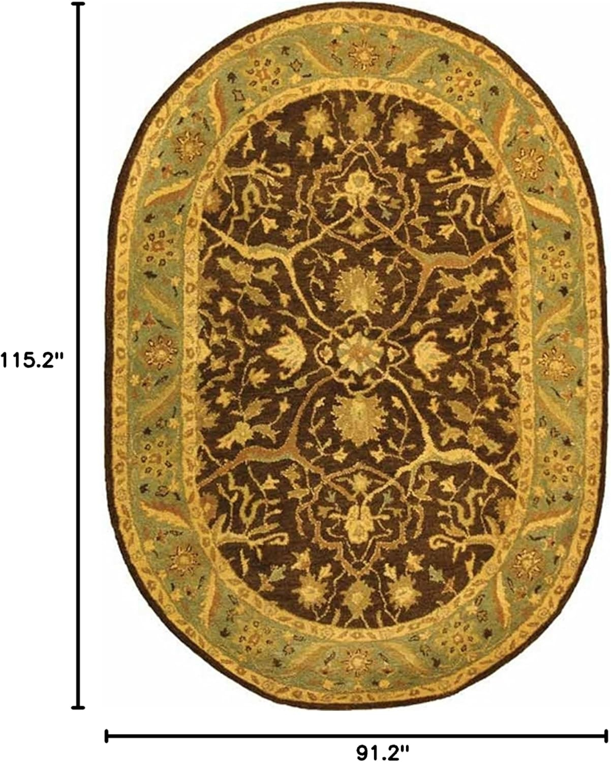 SAFAVIEH Antiquity Toireasa Oriental Wool Area Rug, Brown/Green, 7'6" x 9'6" Oval