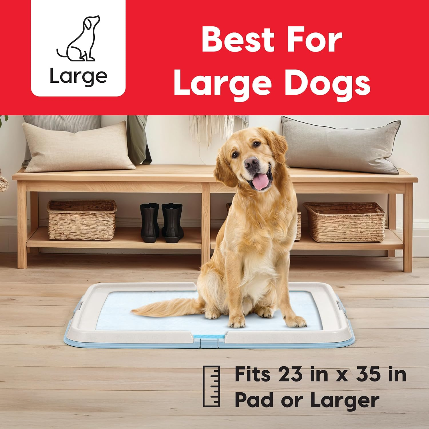 IRIS USA Pee Pad Holder - For Large Sized Dog and Puppy Pee Pads, Secured Latches, Non-Skid Feet, High Polish Finish for Easy Cleaning, Leak Protection, Fits 23"x35" Pad or Larger, Square, Blue