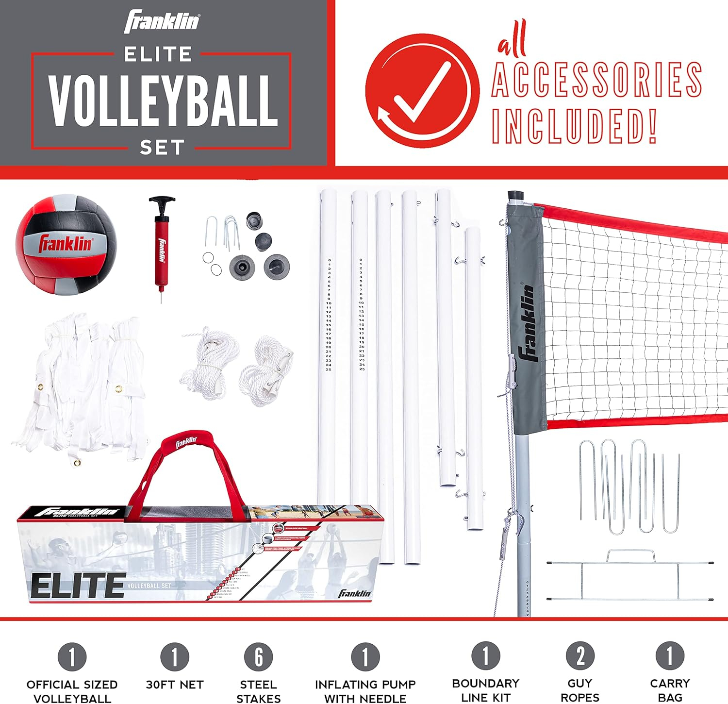 Franklin Sports Outdoor Volleyball Net Sets - Beach + Backyard Portable Volleyball Net with Poles - Complete Outdoor Volleyball Sets with Net + Volleyball Included