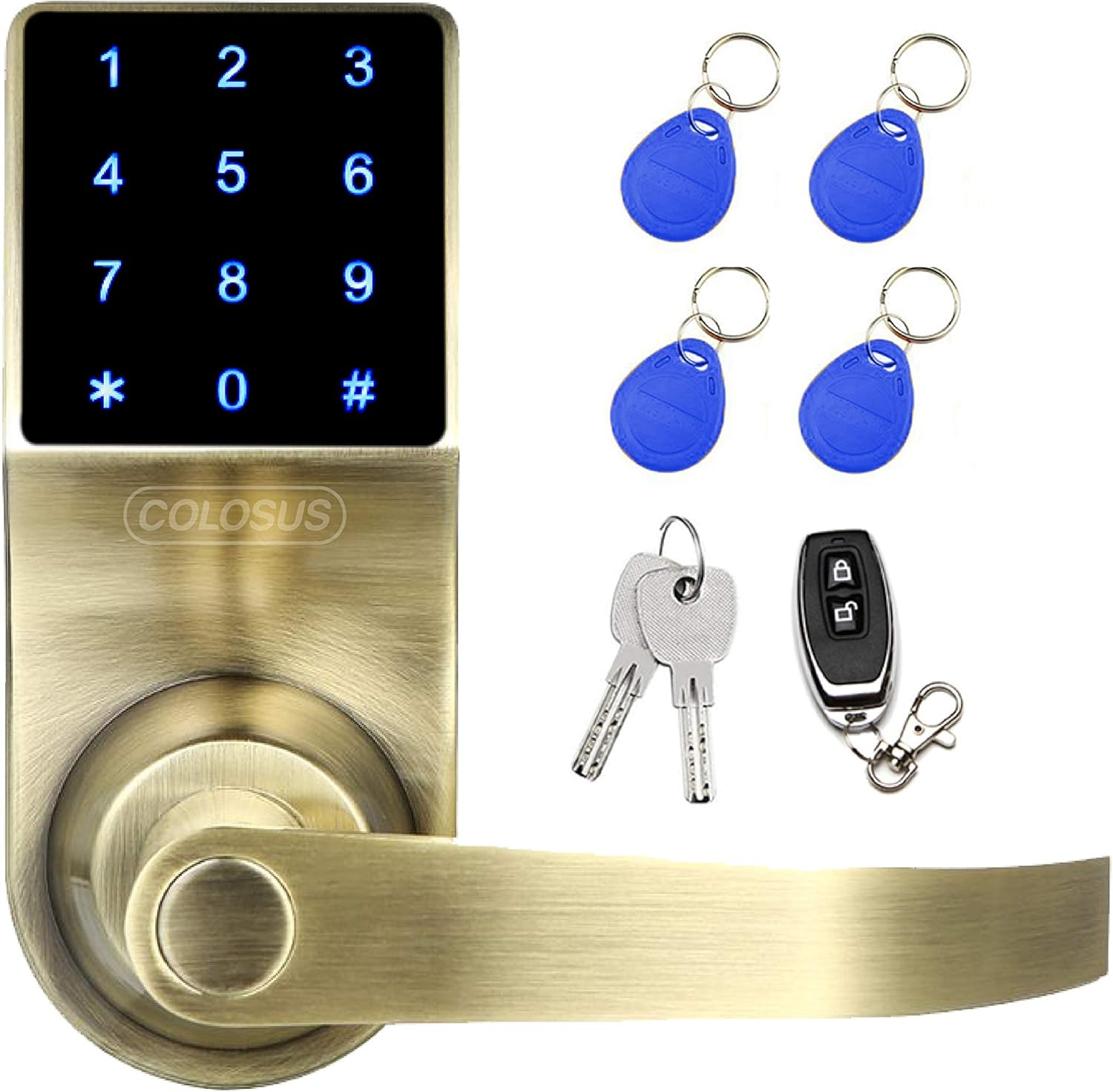 Smart door Lock Keyless Electronic Door Lock, Touchscreen with Key Fobs and Remote (Silver)