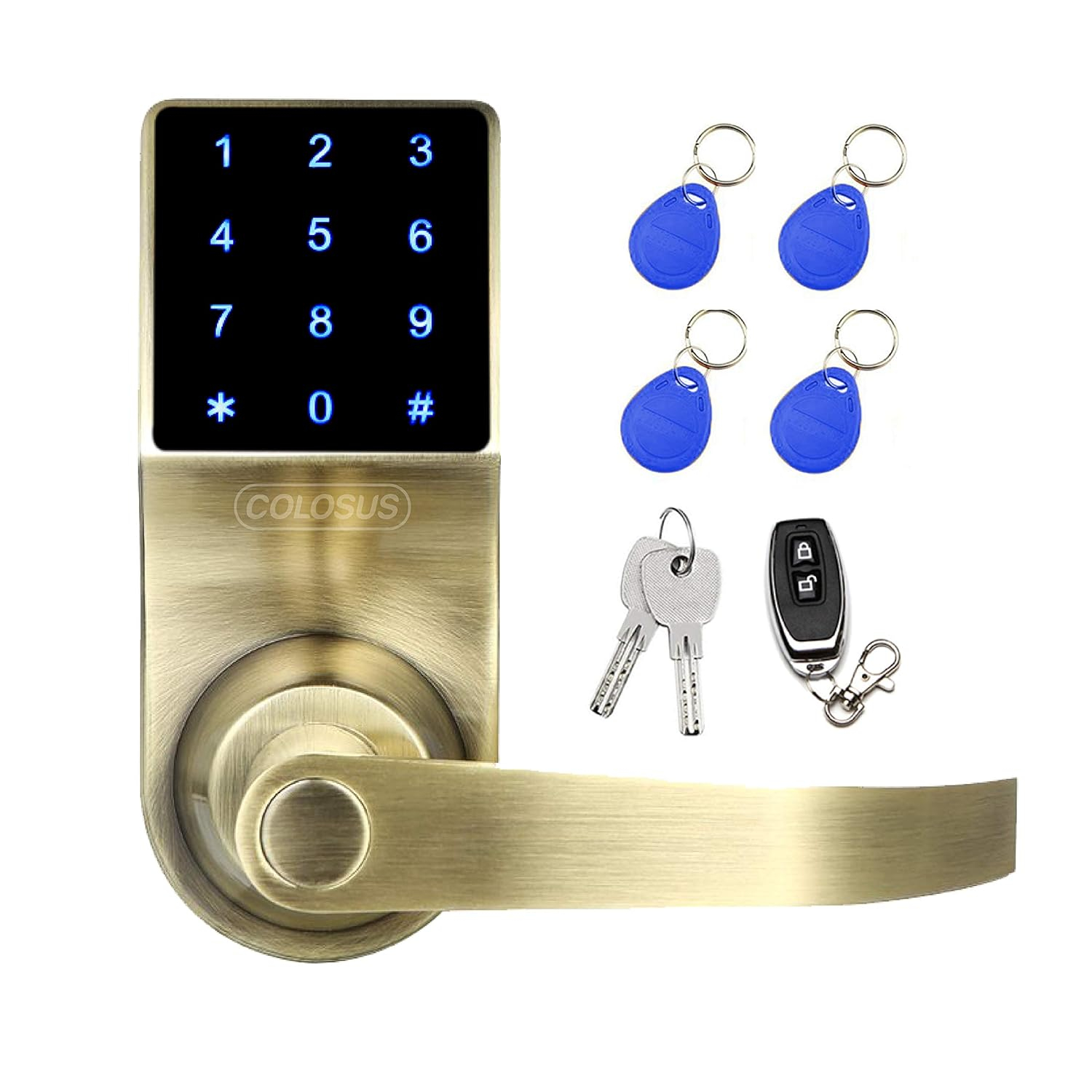 Smart door Lock Keyless Electronic Door Lock, Touchscreen with Key Fobs and Remote (Silver)