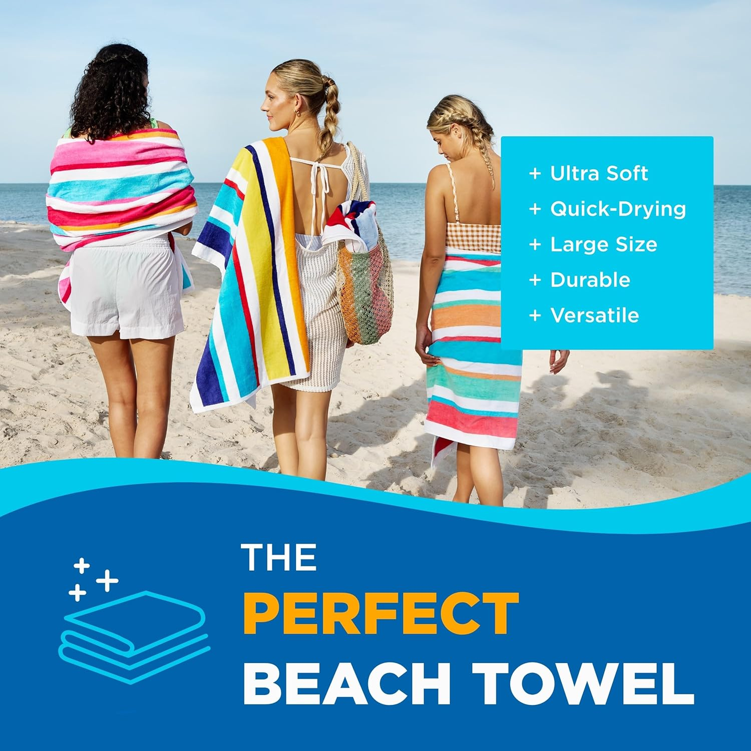 Kaufman 4 Pack 100% Cotton Multicolor Joey Cabana Stripe Beach Pool Towel 32" x 62"