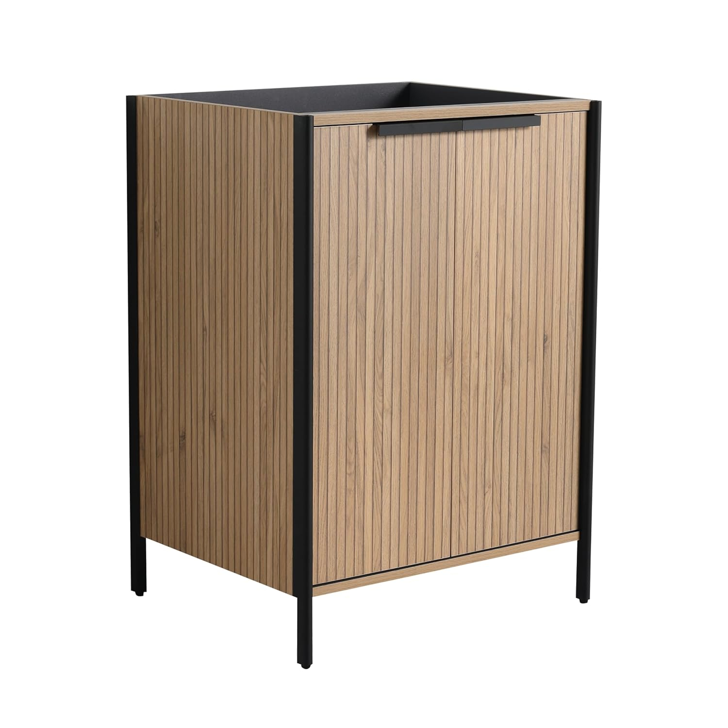 SSLine 24" Bathroom Vanity Cabinet Mid-Century Modern Under-Sink Cabinet Freestanding Bathroom Cabinet with Adjustable Storage Shelves,Natural Brown Stripe (Sink Not Include