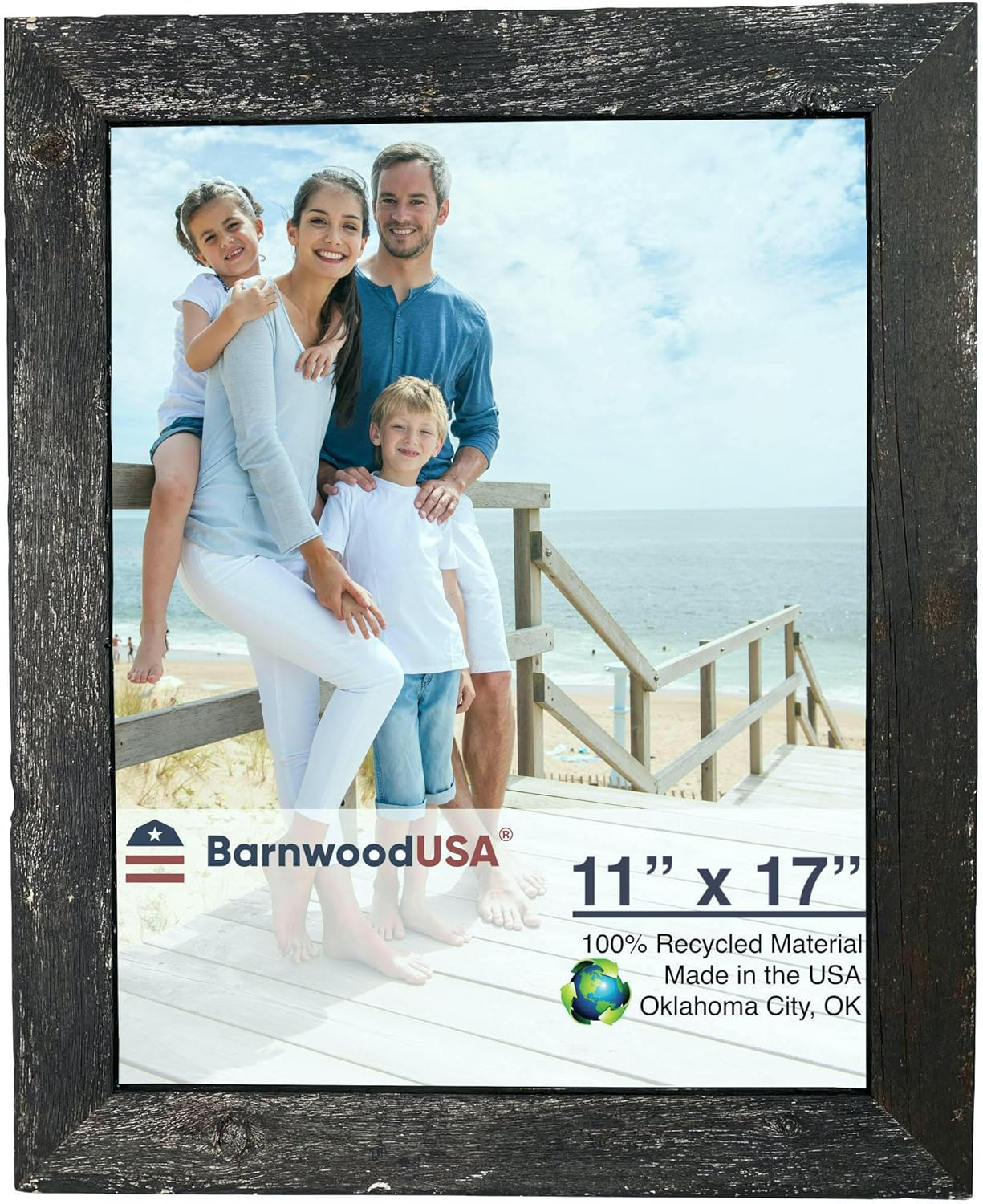 Rustic Farmhouse 11" x 17" Smoky Black Reclaimed Wood Picture Frame (1.50" Molding)