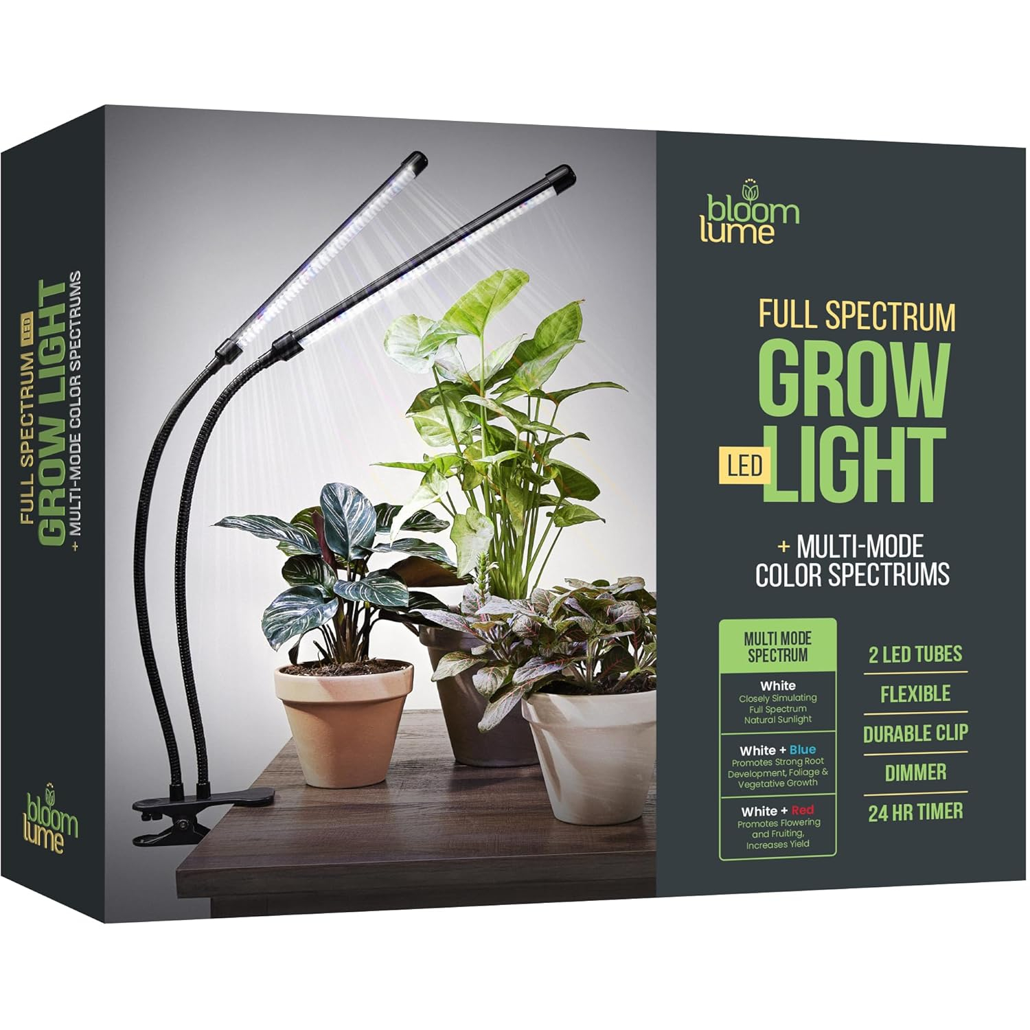 Bloom Lume LED Grow Lights for Indoor Plants Full Spectrum - Features Multi-Mode Color Spectrums, Dimmable, Auto Timer, Clip on Goosneck Plant Lamp