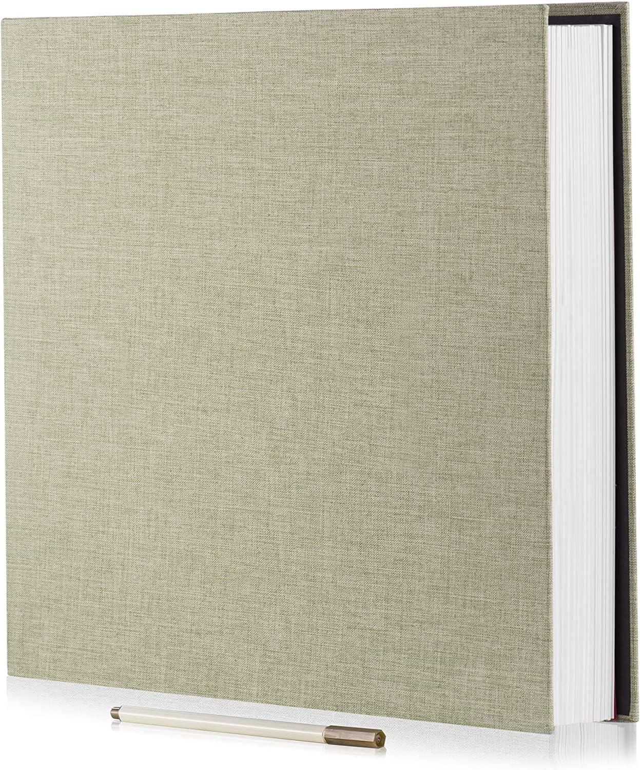 Photo Album Self Adhesive 3x5 4x6 5x7 6x8 8x10 8.5x11 11x10.6 Magnetic Scrapbook Album DIY Length 11x10.6 Inch 40 Pages Linen Cover DIY Photo Album with A Metallic Pen and DIY Accessories(Grass Green)