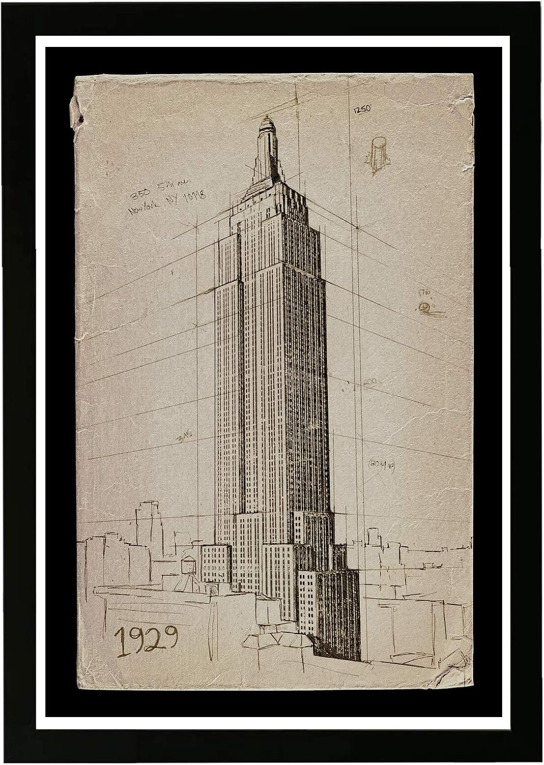 Wynwood Studio 'Empire State Building 1929' Architecture and Buildings Framed Wall Art Print - Brown, Black