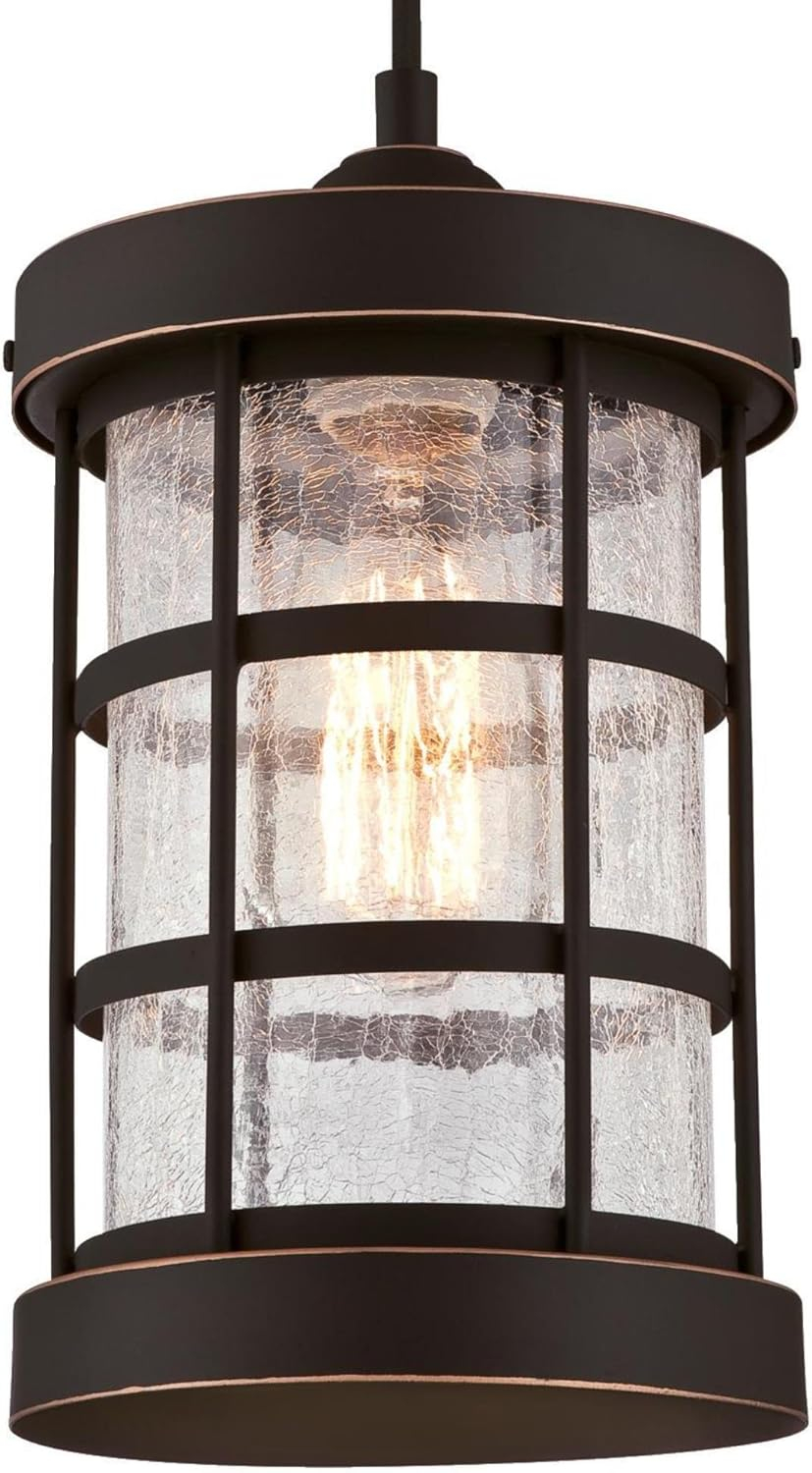 Westinghouse 6361500 Barkley One-Light Mini, Oil Rubbed Bronze Finish with Highlights and Clear Crackle Glass Indoor Pendant