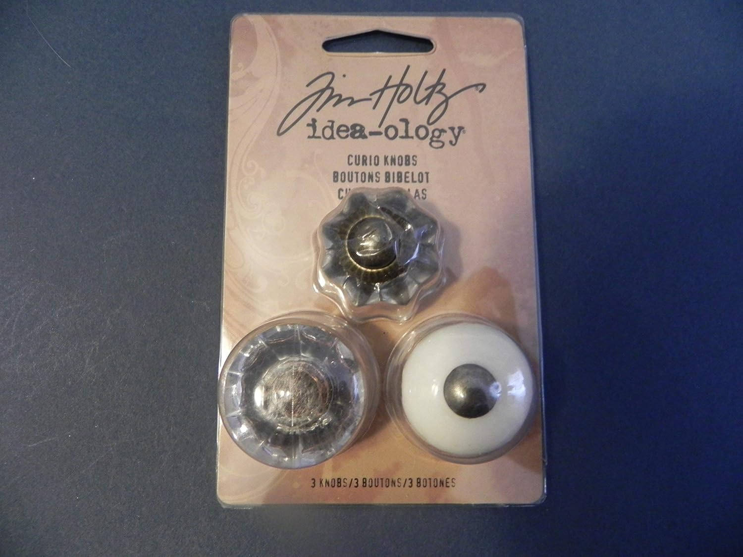 Vintage Style White and Clear Metal Curio Knobs Set
