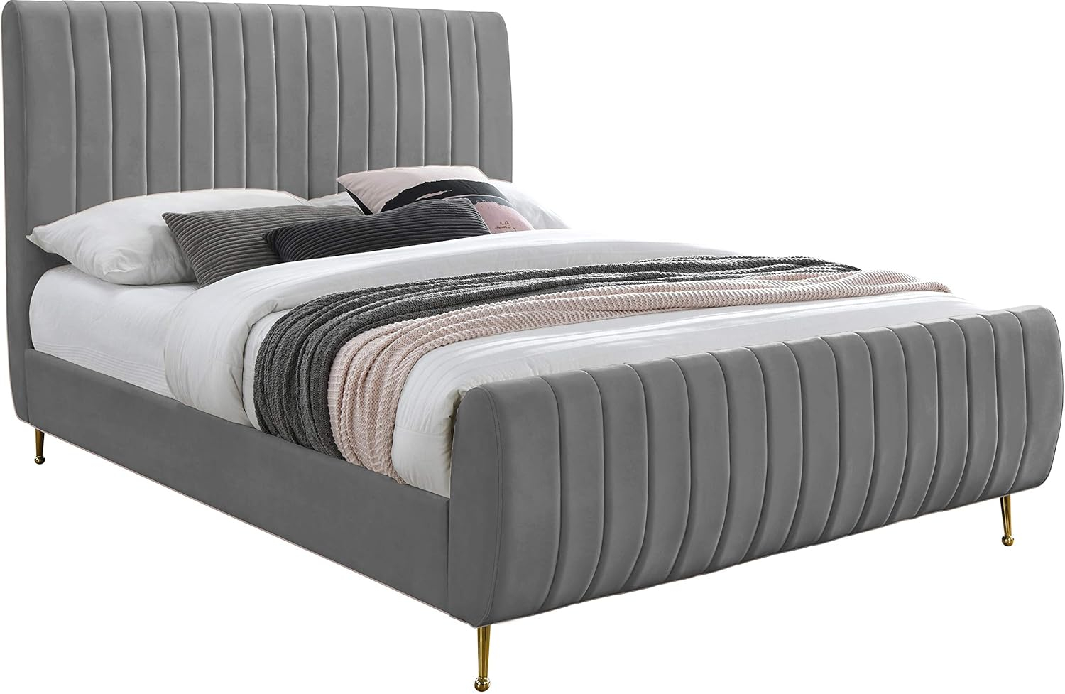 Meridian Furniture Zara Contemporary Gray Velvet Queen Bed
