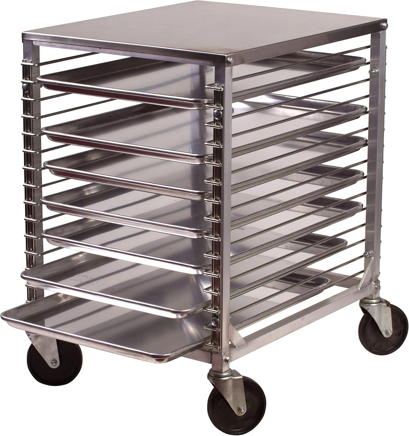 Winco 15-Tier Aluminum Sheet Pan Rack with Hard Top and Wire Slides