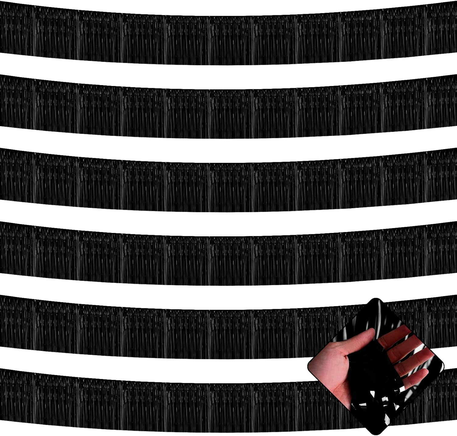 6 Pack 10 Feet Metallic Foil Fringe Garland Tinsel Streamers, Boriyuan Wall Hanging Fringe Backdrop Banner for Parade Floats, Wedding, Birthday, Christmas, New Year Party Decorations (Black)